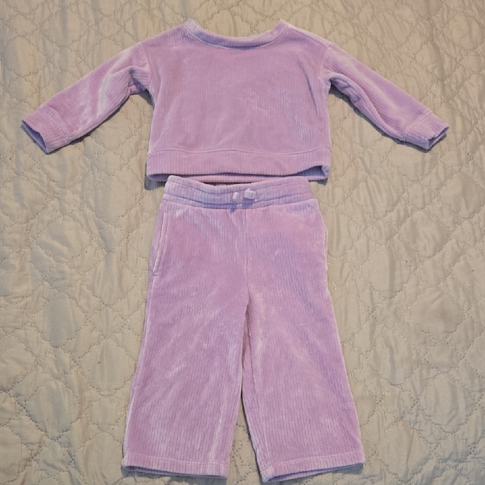 TODDLER GIRLS PURPLE VELOUR LONG SLEEVE SHIRT WITH MATCHING PANTS